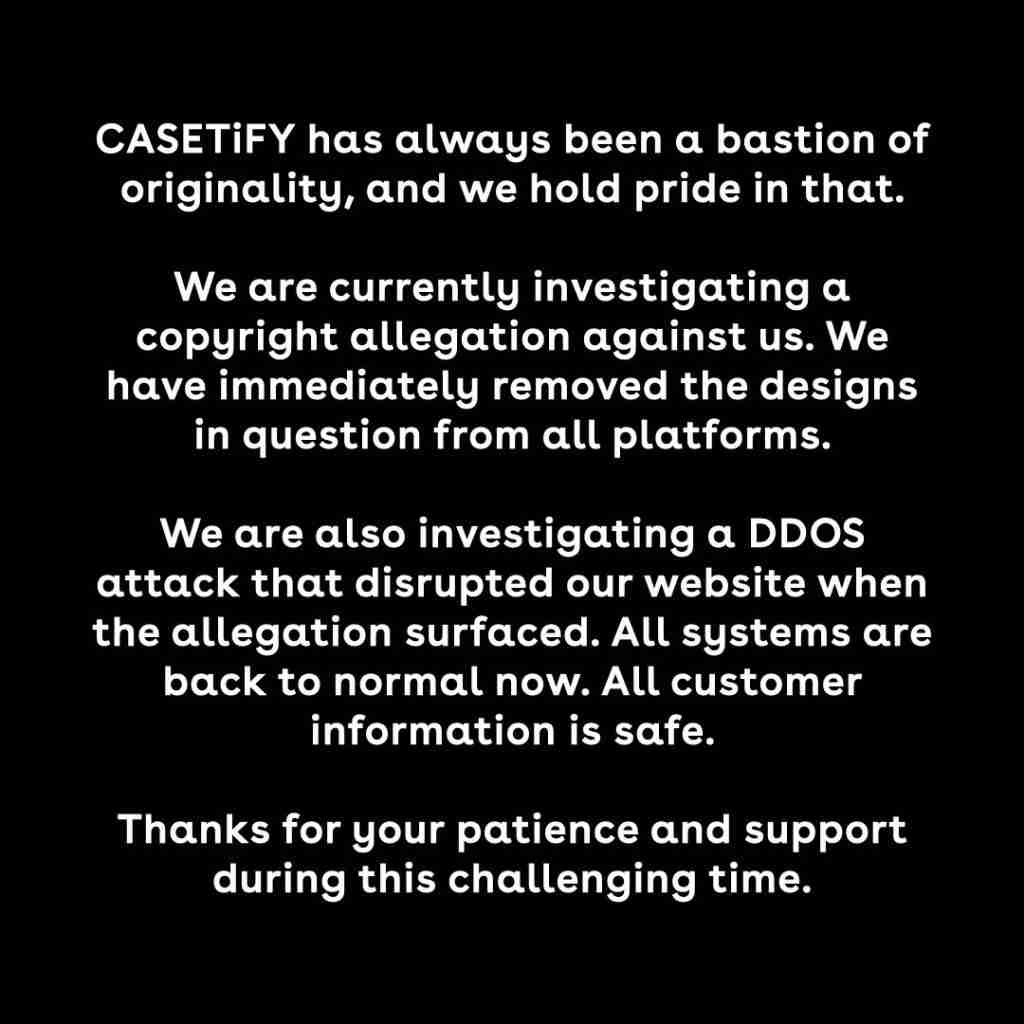 Casetify聲明