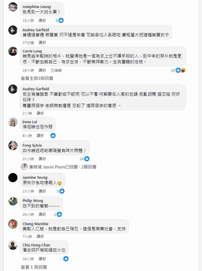潘焯鴻Facebook上翁靜晶艷照留言