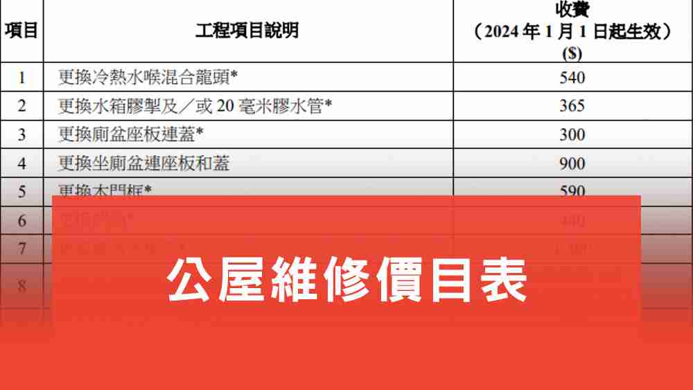 公屋維修價目表